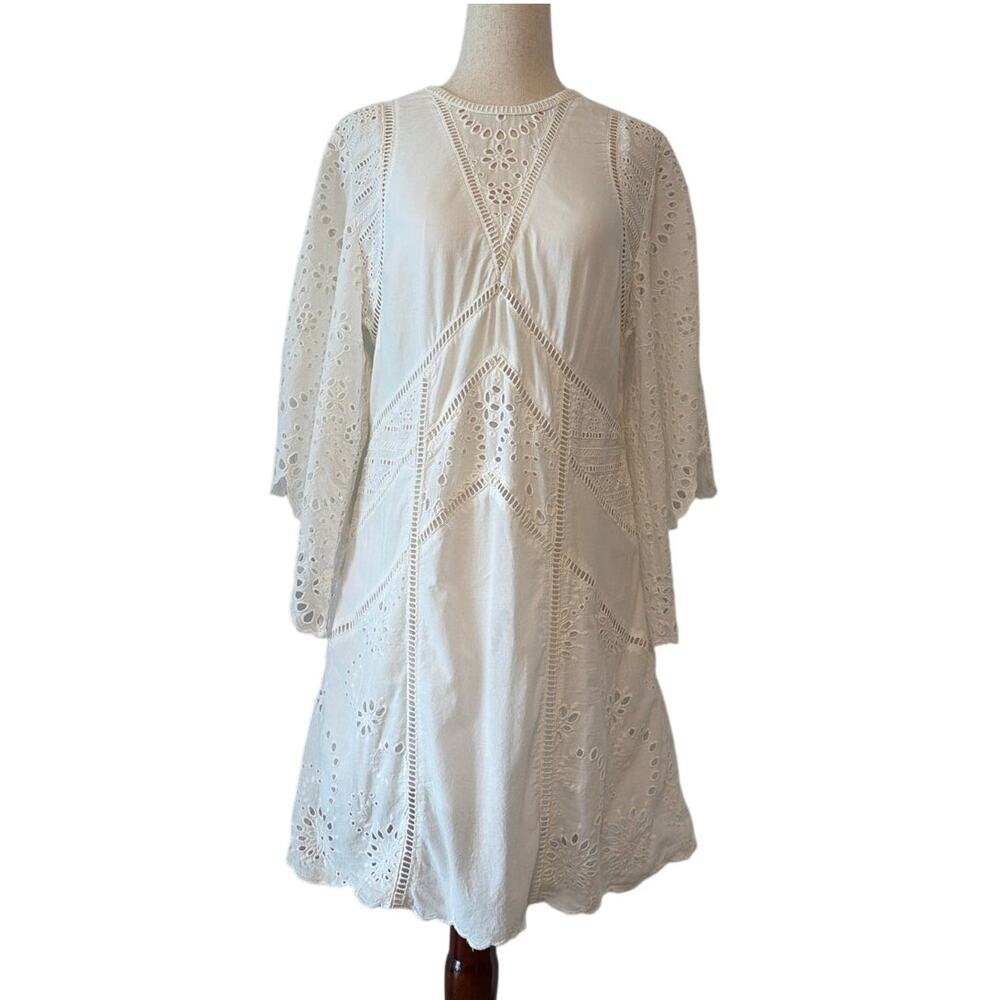 NWOT AllSaints Organic Cotton Eyelet Mini Dress, White, Women’s Size 6